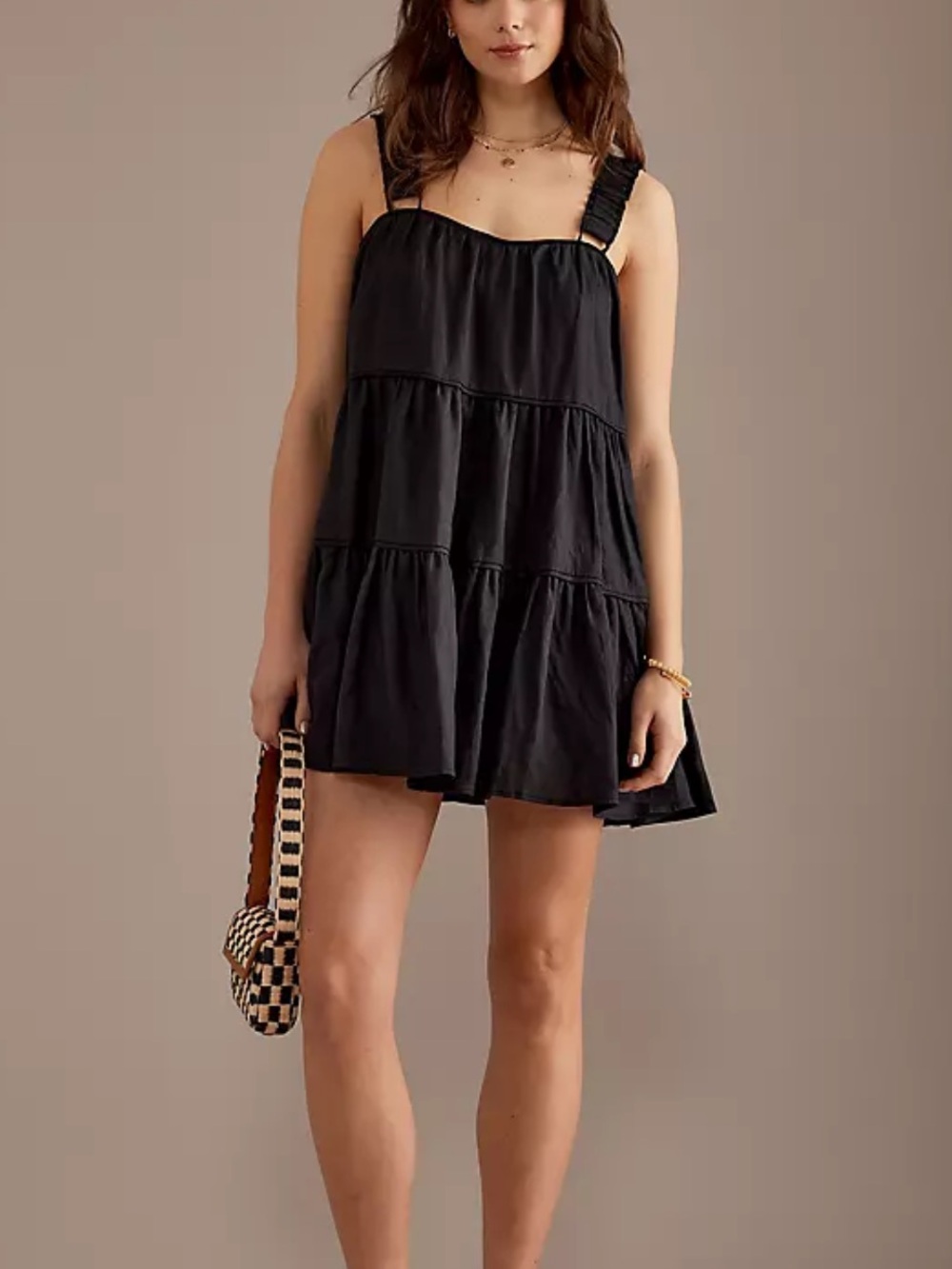 SANCIA WOMENS AZEALIA LINEN FLAX BABYDOLL BLACK SMOCKED MINI DRESS MEDIUM